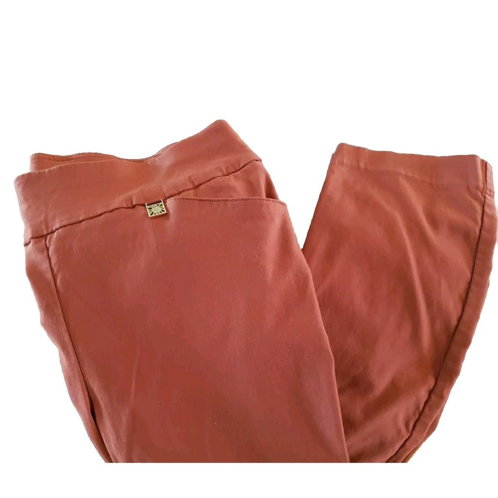 Sz 12 ANN KLEIN Flat Front Mid Rise Rust Stretch Cropped Pants 32WX28L Women's